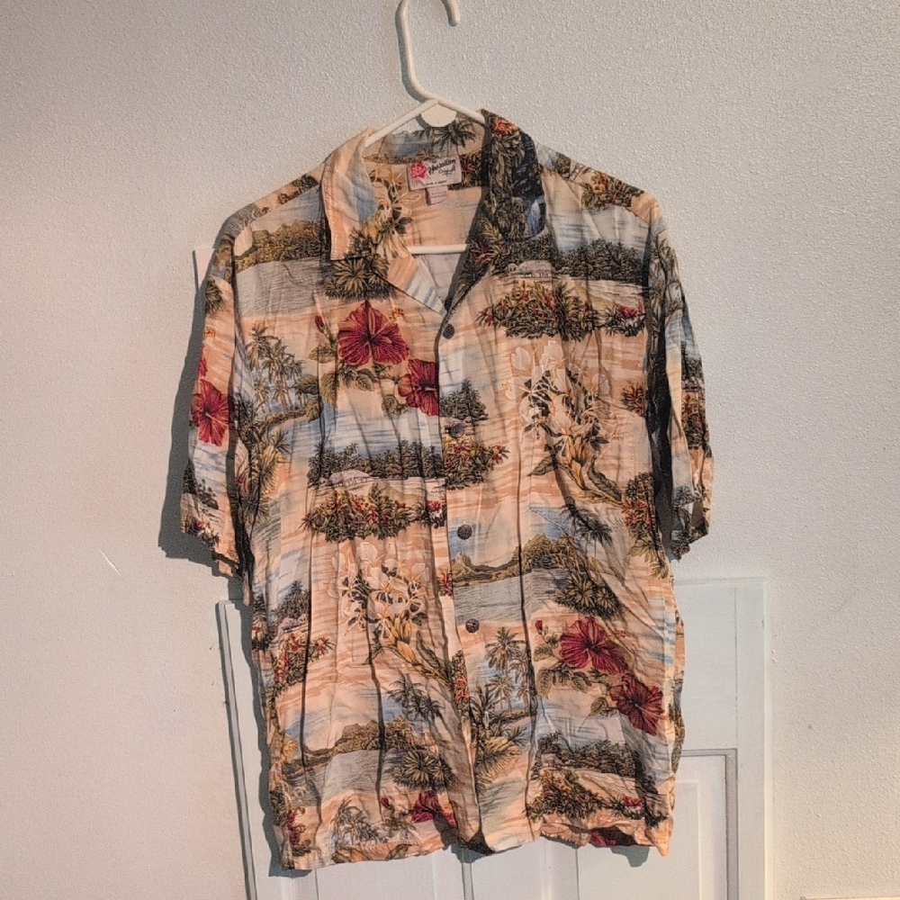 Hilo Hattie Men's Shirt with Red and Green Floral Design